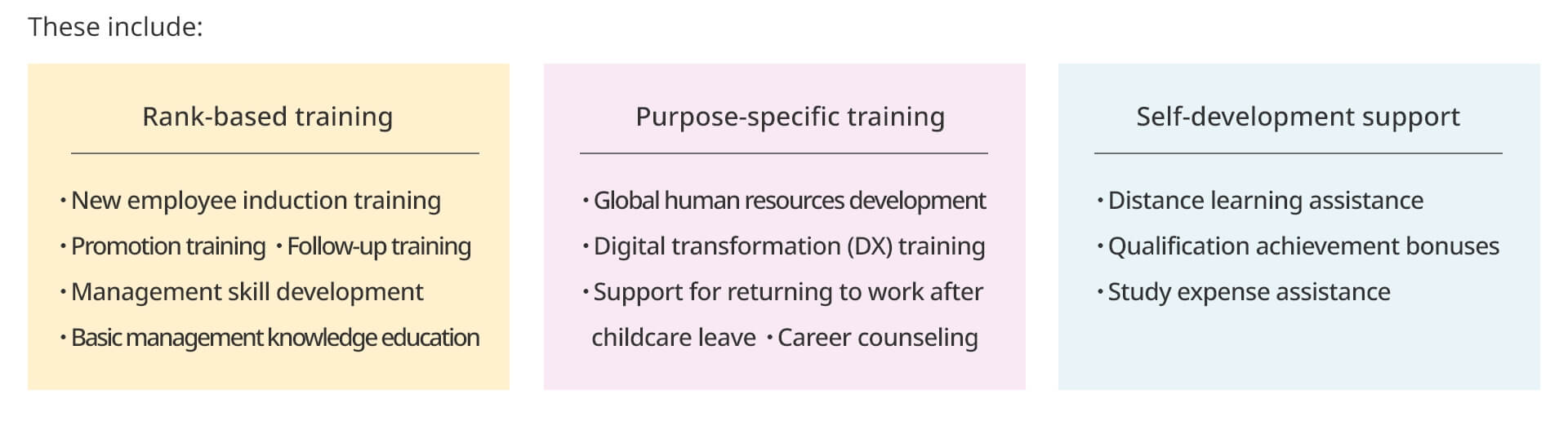 Rank-based training / Purpose-specific training / Self-development support